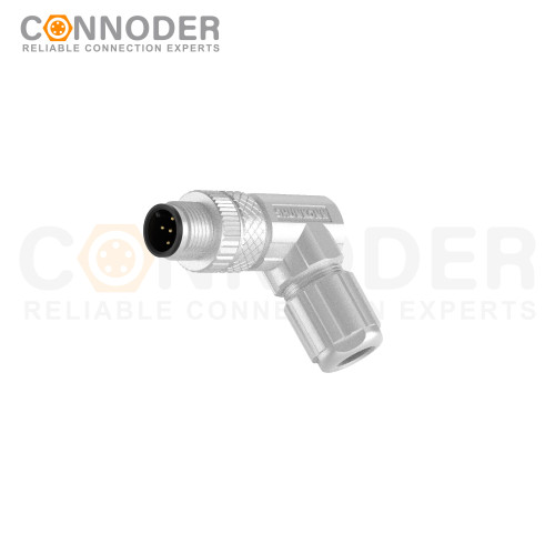 M12 Male Right Angle Circular Connector-Metal Assembled,Field Wireable,Solder Connection,A code,Shielded