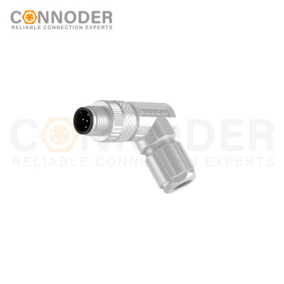 M12 Male Right Angle Circular Connector-Metal Assembled,Field Wireable,Solder Connection,A code,Shielded