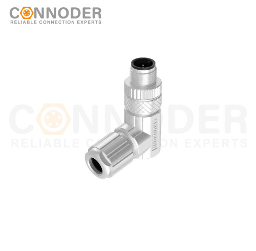 M12 Male Right Angle Circular Connector-Metal Assembled,Field Wireable,Solder Connection,A code,Shielded