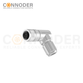 M12 Female Right Angle Circular Connector-Metal Assembled,Field Wireable,Solder Connection,A code,Shielded