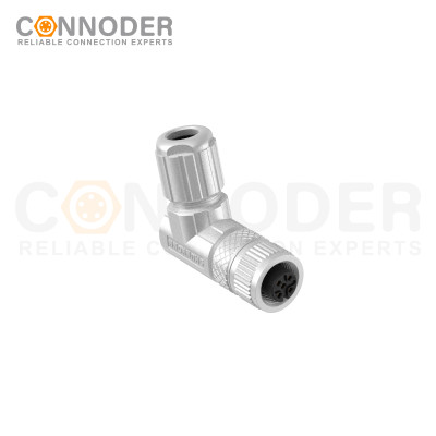 Right Angle Female M12 A Code 8 Pin Connector | 8 Pin Metal Assembled,Field Wireable,Solder Connection,A code,Shielded