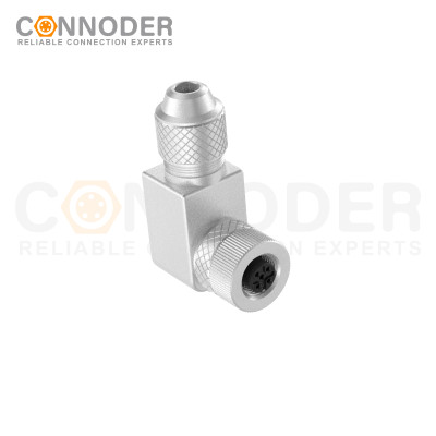 Right Angle M12 Female Field Wireable Connector | 6 Pin Female Metal Assembled,Field Wireable,Screw Connection,A code,Shielded,PG7