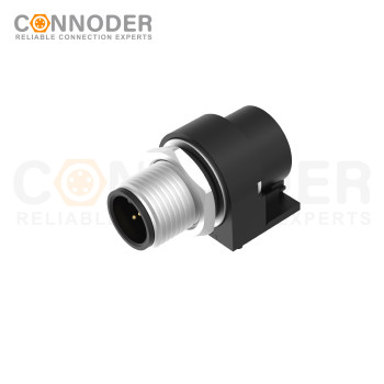 M12 Male Curved Circular Connector-Rear Mount Sockets, PCB Dip-solder Connection,A code,M15x1