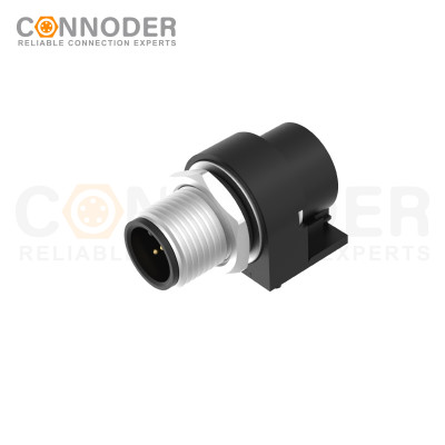 M12 Male Curved Circular Connector-Rear Mount Sockets, PCB Dip-solder Connection,A code,M15x1