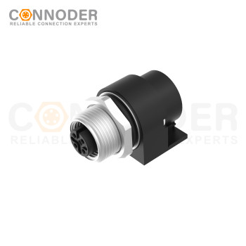 M12 Female Curved Circular Connector-Rear Mount Sockets, PCB Dip-solder Connection,A code,M15x1