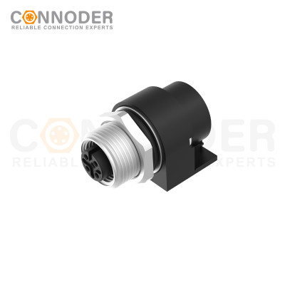 M12 Female Curved Circular Connector-Rear Mount Sockets, PCB Dip-solder Connection,A code,M15x1