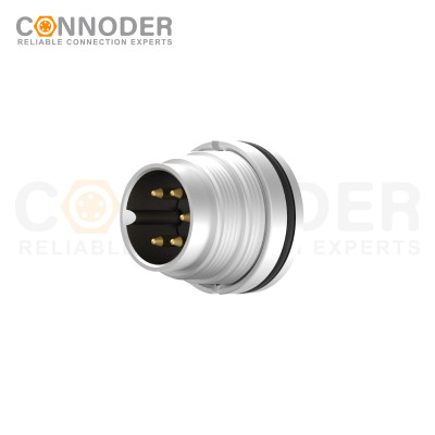 M16 Round Plug Connector Rear Panel Mounted Welded Type Connector Ip67 Waterproof, Industrial Automation Signal Connector