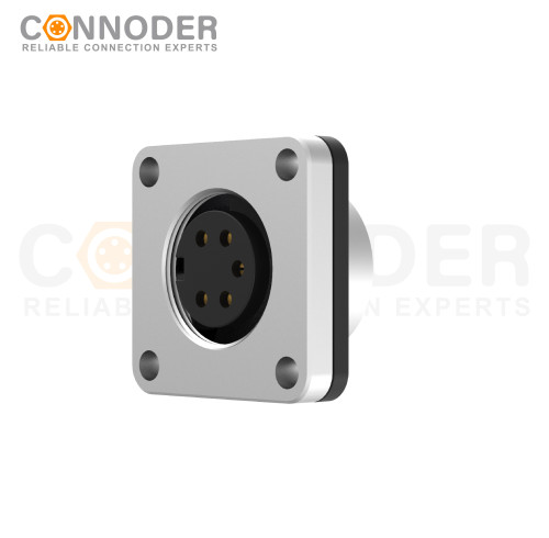M16 Square Flange 5Pin Female Socket Panel Mount Connector with 4-hole Flange,IP67 Waterproof,Solder Type, Unshielded