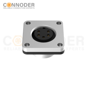 M16 Square Flange 5Pin Female Socket Panel Mount Connector with 4-hole Flange,IP67 Waterproof,Solder Type, Unshielded