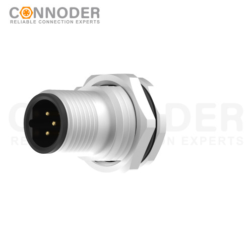 M12 Male Plug Industrial Connector Straight Soldering Backboard mounting Front Fastened Connector M16*1.5