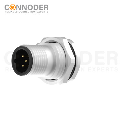M12 Male Plug Industrial Connector Straight Soldering Backboard mounting Front Fastened Connector M16*1.5