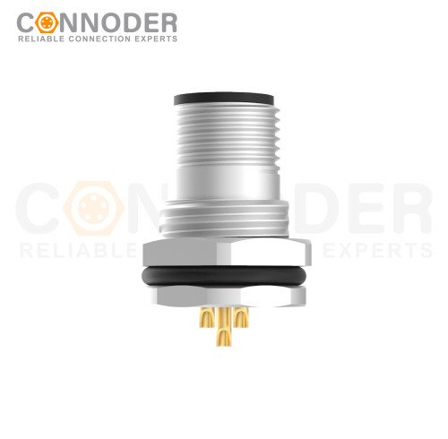 M12 Male Plug Industrial Connector Straight Soldering Backboard mounting Front Fastened Connector M16*1.5
