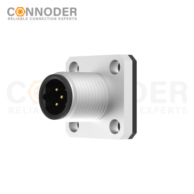 M12 B code Male Circular Connector-Panel Mount,Solder Square Flange,14x14