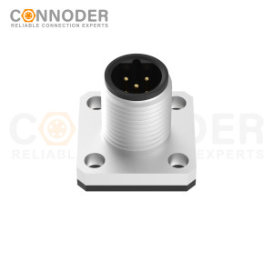 M12 B code Male Circular Connector-Panel Mount,Solder Square Flange,14x14