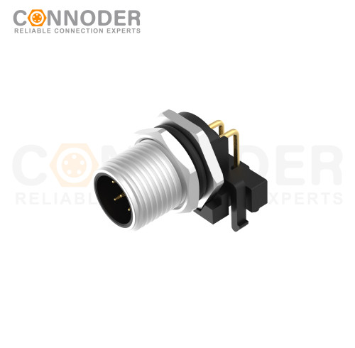 M12 B Code Male Angle Circular Connector-Panel Mount, PCB Dip-solder Connection,M12x1.0,