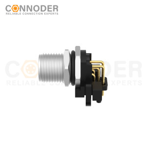 M12 B Code Male Angle Circular Connector-Panel Mount, PCB Dip-solder Connection,M12x1.0,