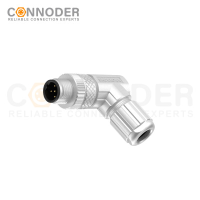 M12 Male Right Angle Circular Connector-Metal Assembled,Field Wireable,Solder Connection,B code,Shielded