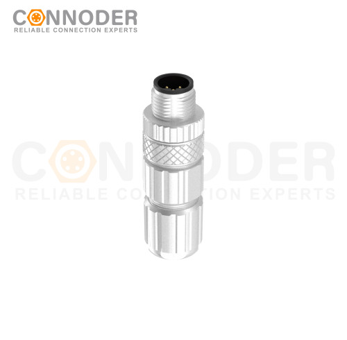 M12 Male Straight Circular Connector-Metal Assembled,Field Wireable,Solder Connection,B code,Shielded