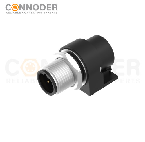 M12 Male Curved Circular Connector-Rear Mount Sockets, PCB Dip-solder Connection,B code,M15x1