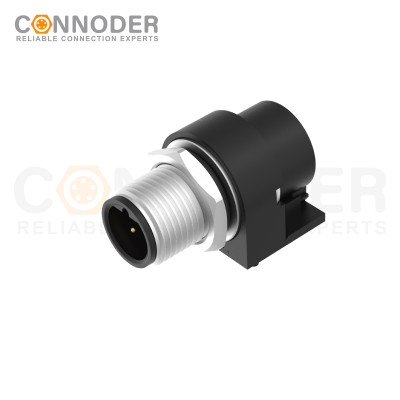 M12 Male Curved Circular Connector-Rear Mount Sockets, PCB Dip-solder Connection,B code,M15x1