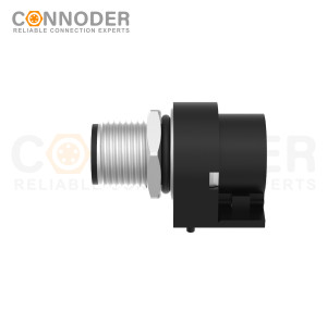 M12 Male Curved Circular Connector-Rear Mount Sockets, PCB Dip-solder Connection,B code,M15x1