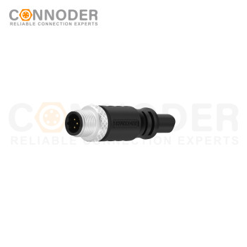 M12 B code Male Cable Connector-Straight Overmolded Cable,UL, PUR, black,Solder Connection