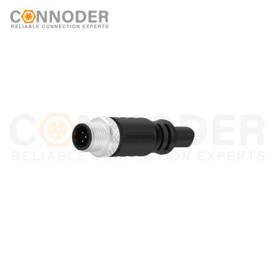 M12 B code Male Cable Connector-Straight Overmolded Cable,UL, PUR, black,Solder Connection