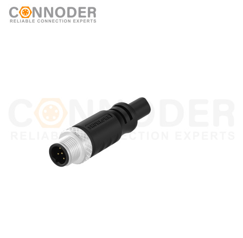 M12 B code Male Cable Connector-Straight Overmolded Cable,UL, PUR, black,Solder Connection