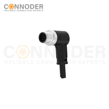 M12 B code Male Cable Connector-Right Angle Overmolded Cable,UL, PUR, black,Solder Connection