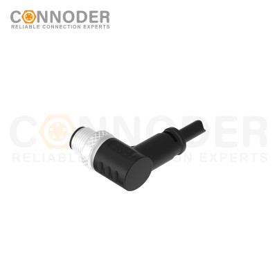 M12 B code Male Cable Connector-Right Angle Overmolded Cable,UL, PUR, black,Solder Connection