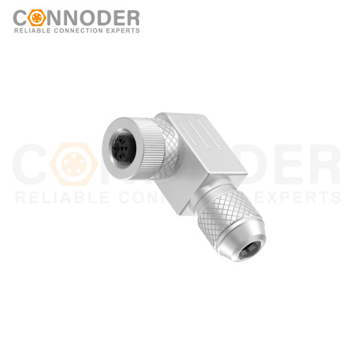 M12 B code Female Angle Circular Connector-Metal Assembled,Field Wireable,Screw Connection,Shielded,PG9