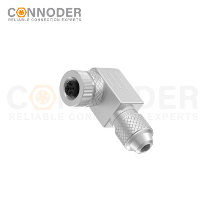 M12 B code Female Angle Circular Connector-Metal Assembled,Field Wireable,Screw Connection,Shielded,PG7