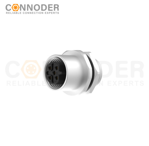 M12 B Coded Female Circular Connector-Panel Mount,Solder Connection,M12x1.0, Rear Fastened