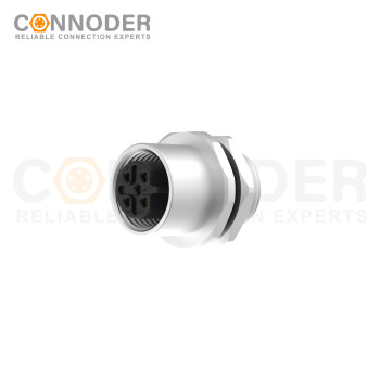 M12 B Coded Female Circular Connector-Panel Mount,Solder Connection,M12x1.0, Rear Fastened