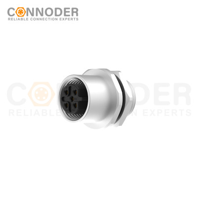 M12 B Coded Female Circular Connector-Panel Mount,Solder Connection,M12x1.0, Rear Fastened