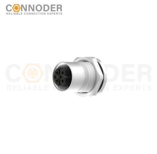 M12 B code Female Circular Connector-Panel Mount,Solder Connection,M16x1.5, Front Fastened