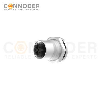 M12 B code Female Circular Connector-Panel Mount,Solder Connection,M16x1.5, Front Fastened