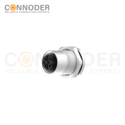 M12 B code Female Circular Connector-Panel Mount,Solder Connection,M16x1.5, Front Fastened