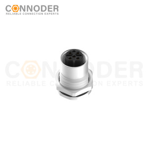 M12 B code Female Circular Connector-Panel Mount,Solder Connection,M16x1.5, Front Fastened