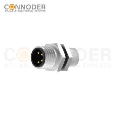 M8 Male Circular Connector-Panel Mount,Solder Connection,A code,M8*0.5, Rear Fastened