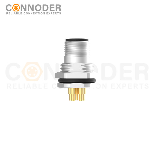 M12 Male 4+PE Circular Connector-Panel Mount,Solder Connection,K code,M16x1.5, Front Fastened,Factory