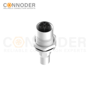 M12 B code Female Circular Connector-Panel Mount,Solder Connection,M16x1.5, Front Fastened,Shielded