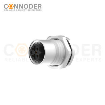 M12 B code Female Circular Connector-Panel Mount,PCB Dip-solder Connection,M16x1.5, Front Fastened