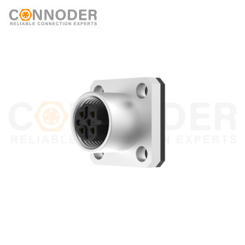 M12 B code Female Circular Connector-Panel Mount,Solder Square Flange,14x14