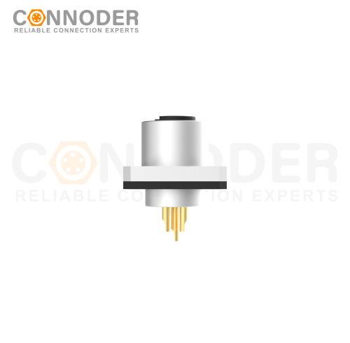 M12 B code Female Circular Connector-Panel Mount,Solder Square Flange,14x14