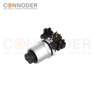 M12 B code Female Angle Circular Connector-Panel Mount, PCB Dip-solder Connection,M12x1.0,