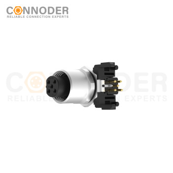M12 B code Female Angle Circular Connector-Panel Mount, PCB Dip-solder Connection,M12x1.0,