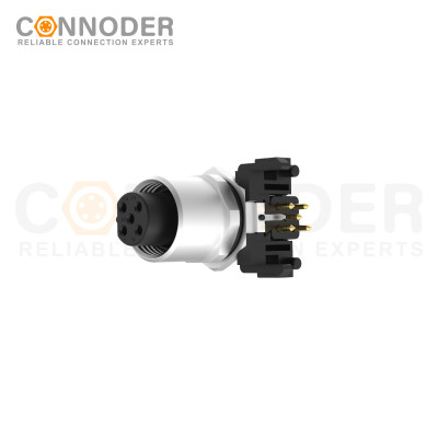 M12 B code Female Angle Circular Connector-Panel Mount, PCB Dip-solder Connection,M12x1.0,