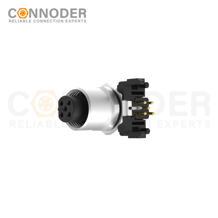 M12 B code Female Angle Circular Connector-Panel Mount, PCB Dip-solder Connection,M12x1.0,