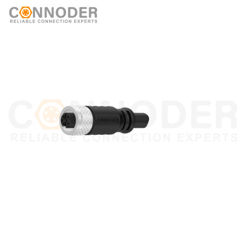 M12 B code Female Cable Connector-Straight Overmolded Cable,UL, PUR, black,Solder Connection,Custom